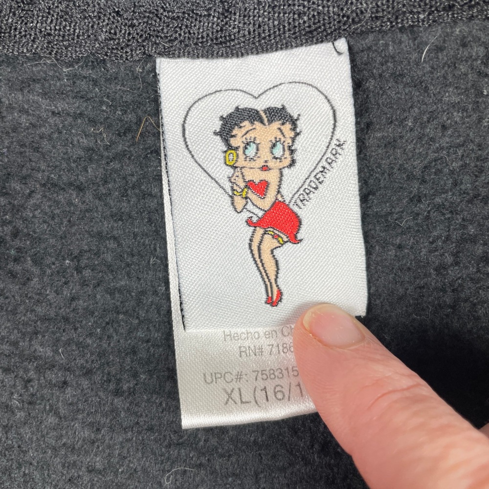 Betty Boop Fleece Hoodie Girls XL 16/18 Black Flirt Plaid Hearts Full Zip 2011 - Picture 6 of 12